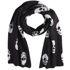 Torrid Womens NWT Fringe Lined Halloween Emo Black Skull Oblong Scarf One Size